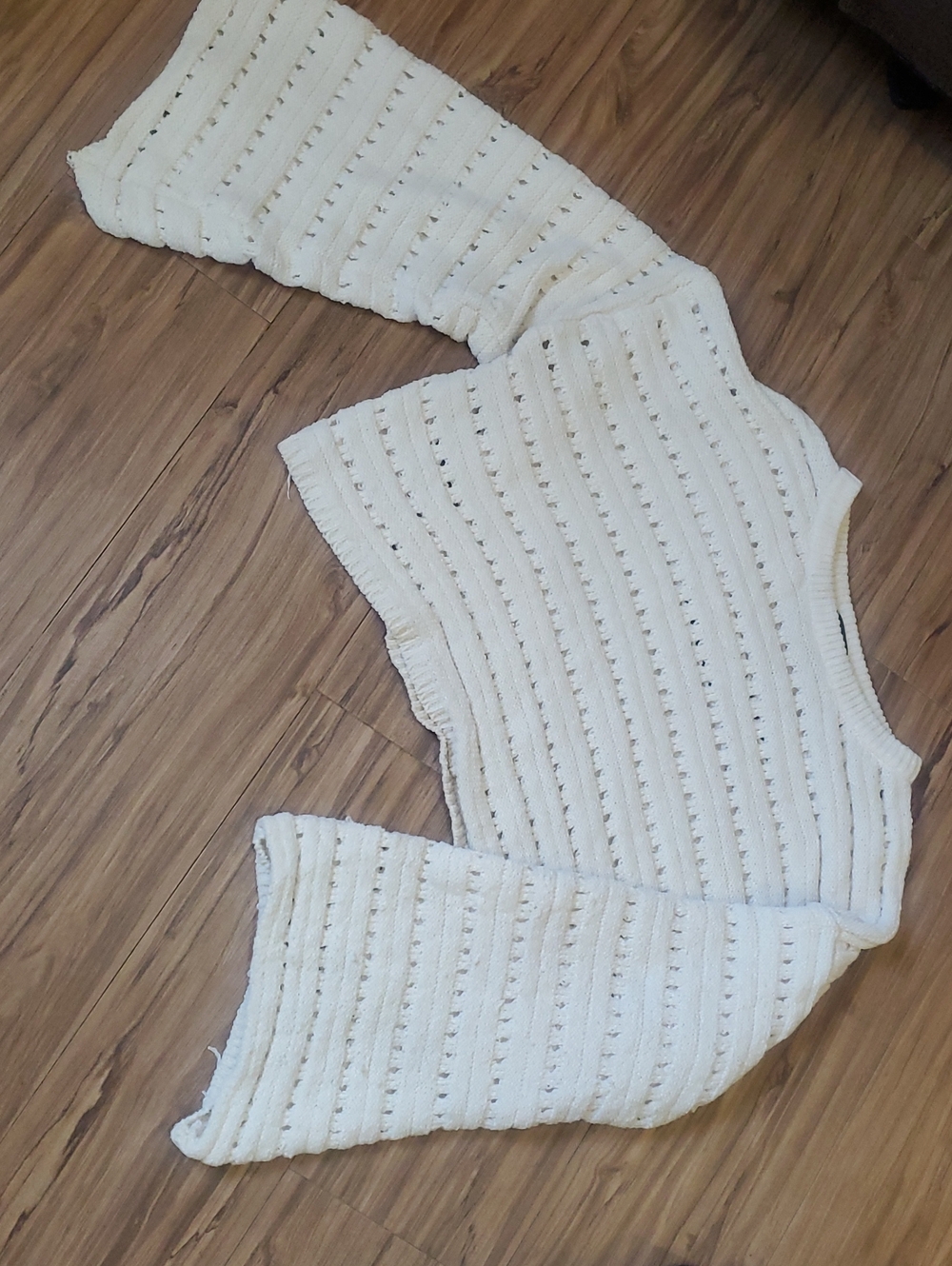 Women's Cream Open-Knit Crewneck Crop Sweater
